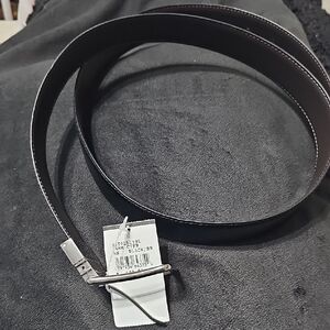 Michael Kors Black Brown Reversible Leather Belt with Silver Buckle